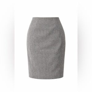 Houndstooth Pencil Skirt Black White Work Office Preppy Stretch Mini 10